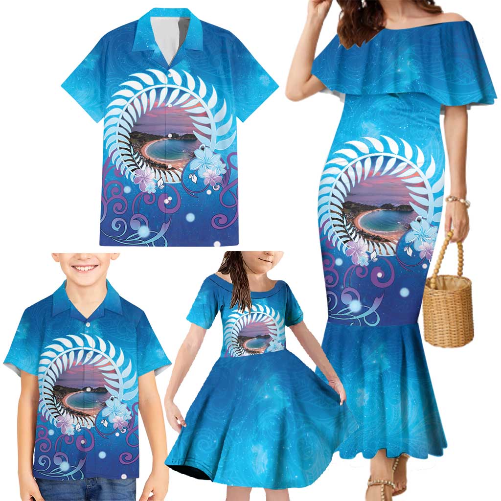 New Zealand Matapouri Beach Landscape Family Matching Mermaid Dress and Hawaiian Shirt LT05 - Polynesian Pride