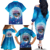 New Zealand Matapouri Beach Landscape Family Matching Off The Shoulder Long Sleeve Dress and Hawaiian Shirt LT05 - Polynesian Pride