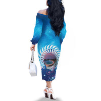 New Zealand Matapouri Beach Landscape Family Matching Off The Shoulder Long Sleeve Dress and Hawaiian Shirt LT05 - Polynesian Pride