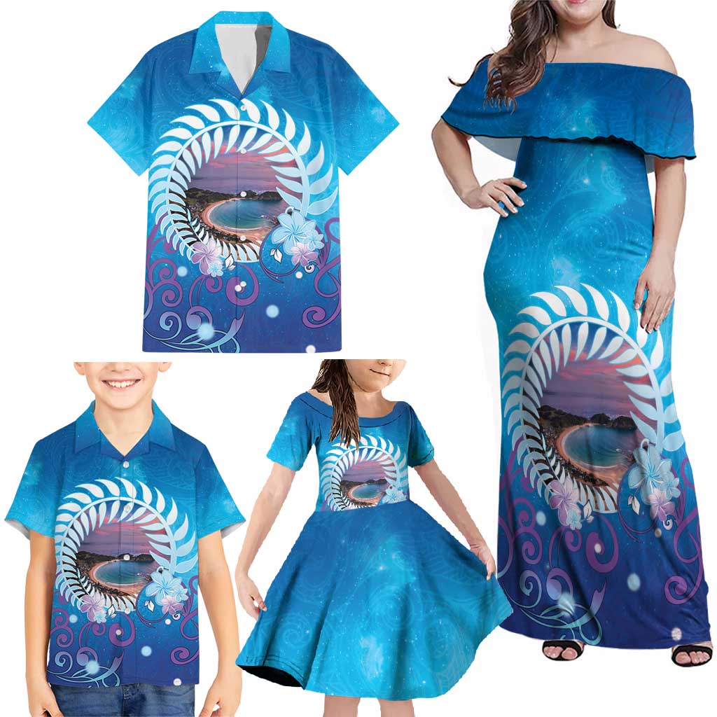 New Zealand Matapouri Beach Landscape Family Matching Off Shoulder Maxi Dress and Hawaiian Shirt LT05 - Polynesian Pride