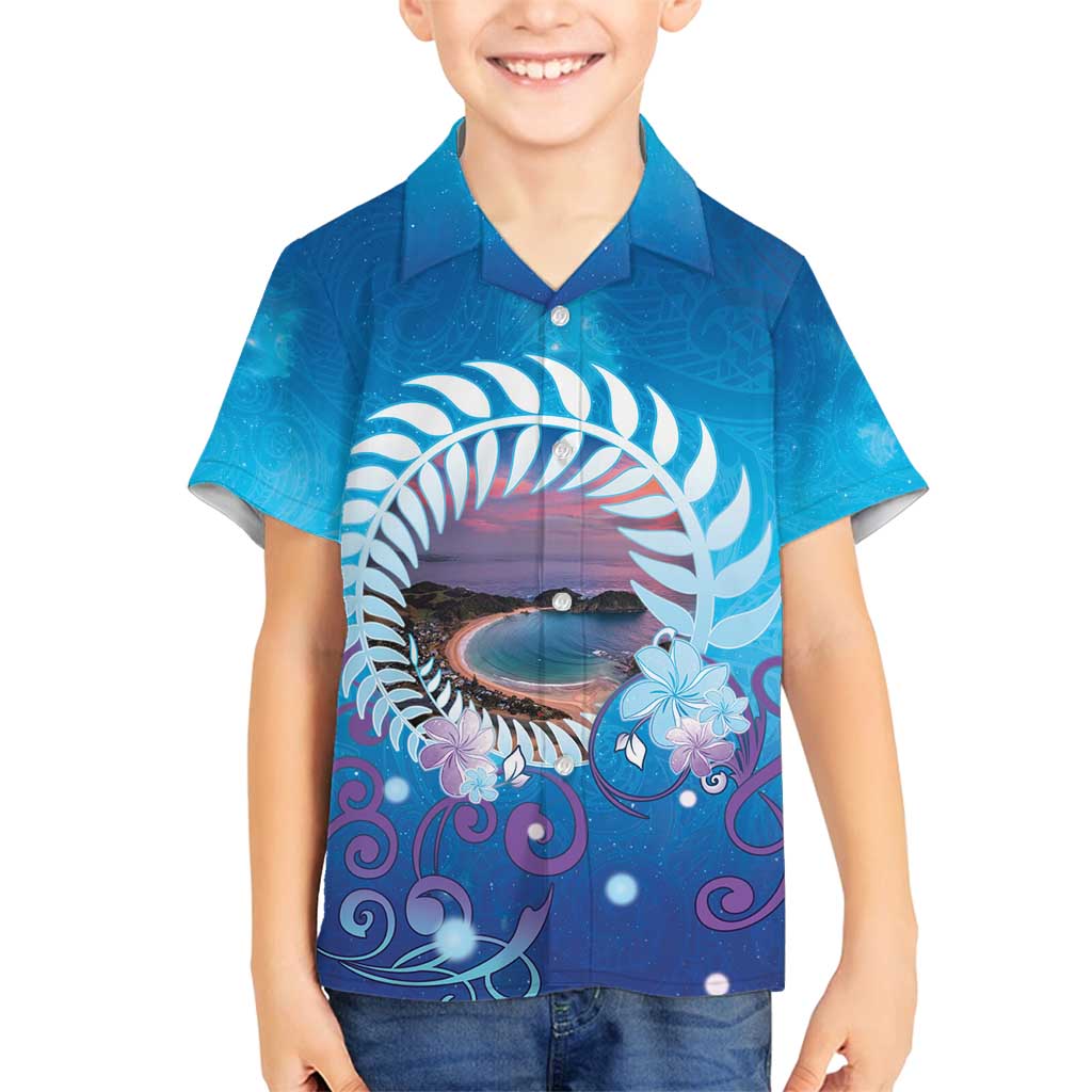 New Zealand Matapouri Beach Landscape Family Matching Off Shoulder Maxi Dress and Hawaiian Shirt LT05 Son's Shirt Blue - Polynesian Pride