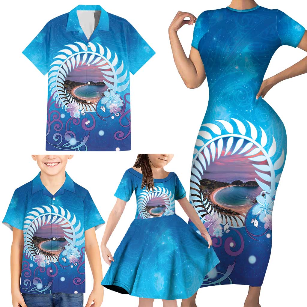 New Zealand Matapouri Beach Landscape Family Matching Short Sleeve Bodycon Dress and Hawaiian Shirt LT05 - Polynesian Pride