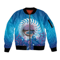 New Zealand Matapouri Beach Landscape Sleeve Zip Bomber Jacket LT05 Unisex Blue - Polynesian Pride