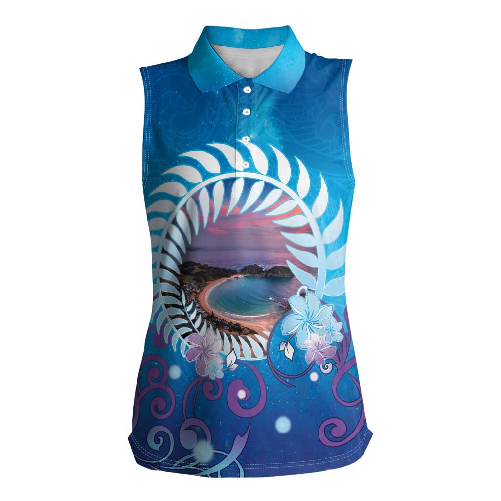 New Zealand Matapouri Beach Landscape Women Sleeveless Polo Shirt