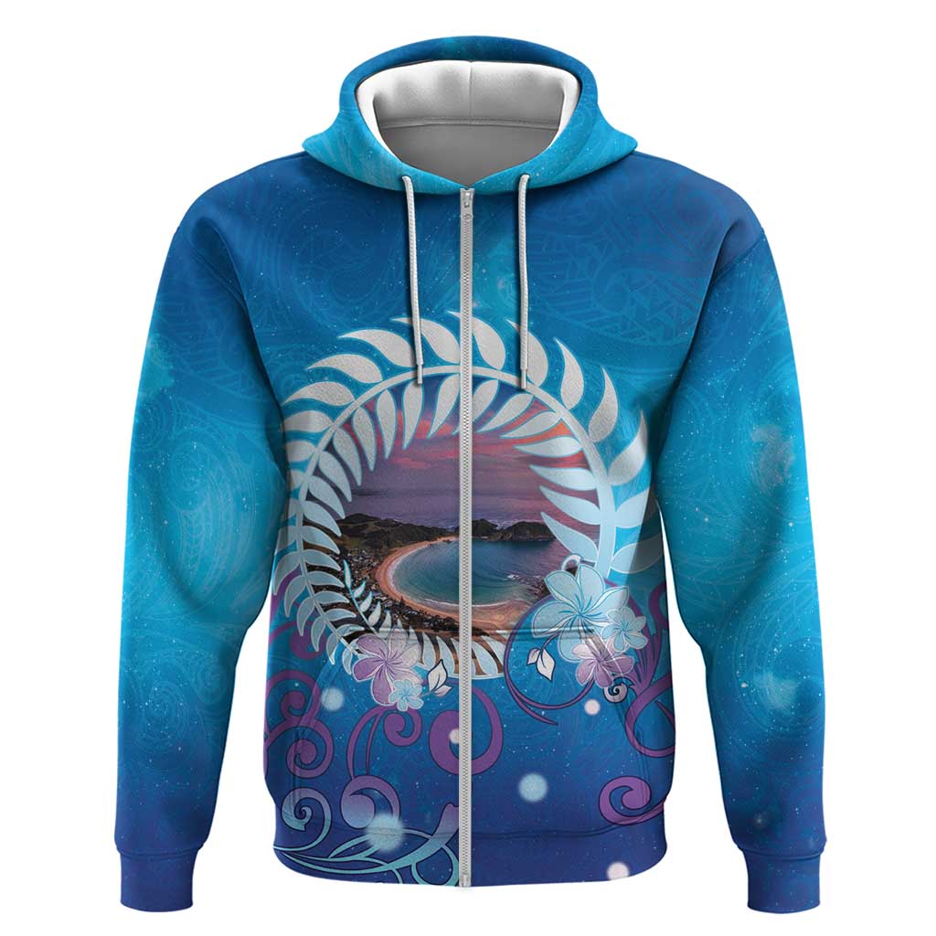 New Zealand Matapouri Beach Landscape Zip Hoodie LT05 Zip Hoodie Blue - Polynesian Pride