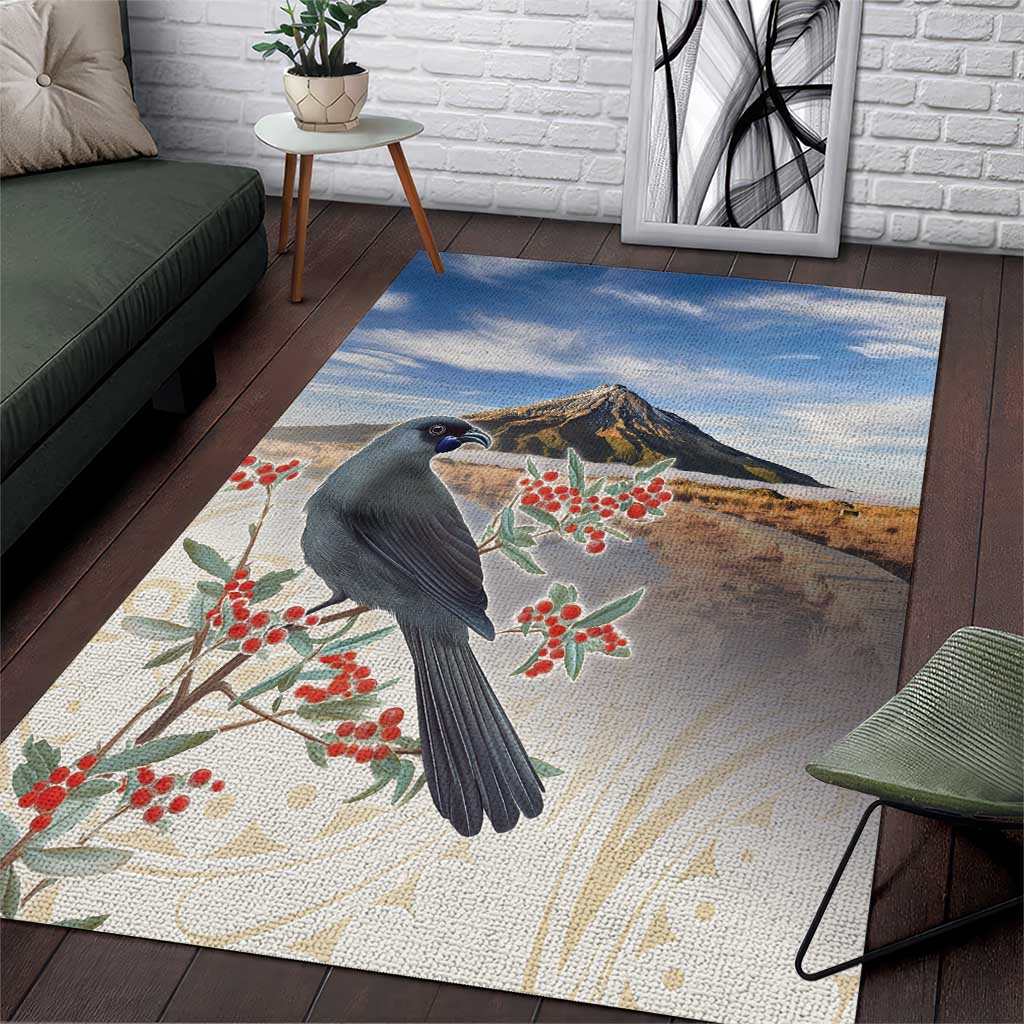 New Zealand Mount Taranaki Landscape Area Rug Kokako Bird Polynesian Style LT05 Blue - Polynesian Pride