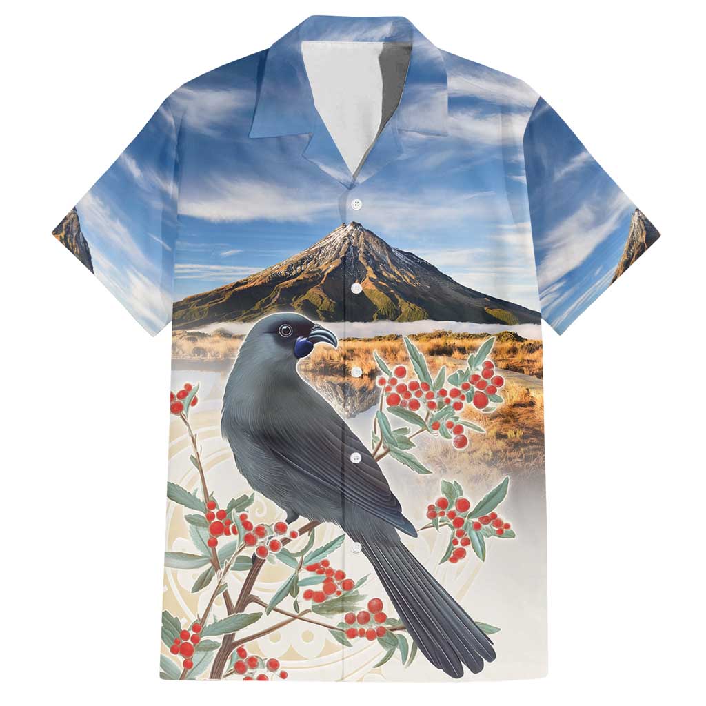 New Zealand Mount Taranaki Landscape Family Matching Long Sleeve Bodycon Dress and Hawaiian Shirt Kokako Bird Polynesian Style LT05 Dad's Shirt - Short Sleeve Blue - Polynesian Pride