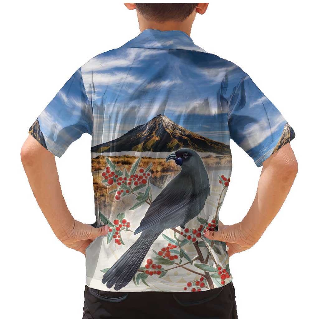 New Zealand Mount Taranaki Landscape Family Matching Mermaid Dress and Hawaiian Shirt Kokako Bird Polynesian Style LT05 - Polynesian Pride