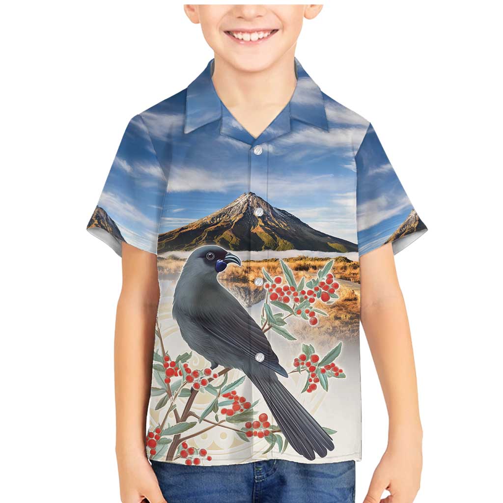 New Zealand Mount Taranaki Landscape Family Matching Mermaid Dress and Hawaiian Shirt Kokako Bird Polynesian Style LT05 Son's Shirt Blue - Polynesian Pride