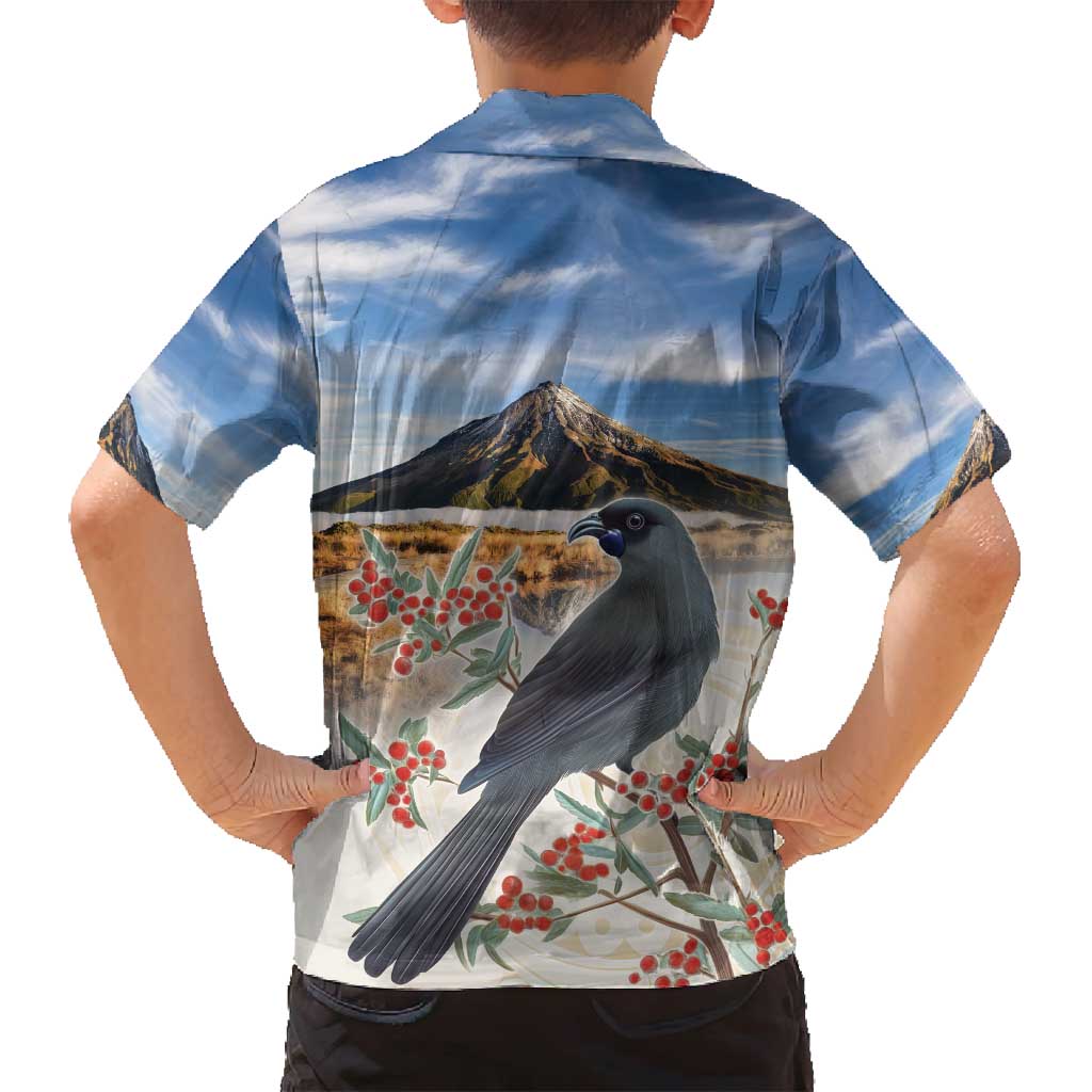New Zealand Mount Taranaki Landscape Family Matching Off Shoulder Maxi Dress and Hawaiian Shirt Kokako Bird Polynesian Style LT05 - Polynesian Pride
