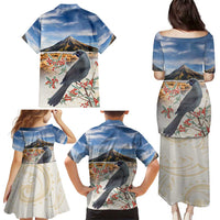 New Zealand Mount Taranaki Landscape Family Matching Puletasi and Hawaiian Shirt Kokako Bird Polynesian Style LT05 - Polynesian Pride