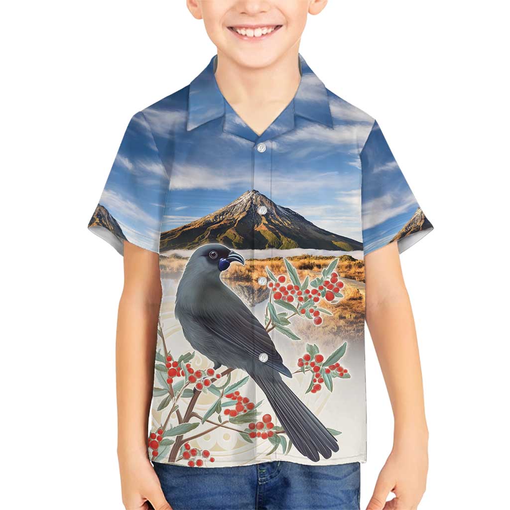 New Zealand Mount Taranaki Landscape Family Matching Puletasi and Hawaiian Shirt Kokako Bird Polynesian Style LT05 Son's Shirt Blue - Polynesian Pride