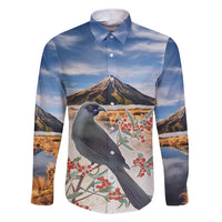 New Zealand Mount Taranaki Landscape Family Matching Short Sleeve Bodycon Dress and Hawaiian Shirt Kokako Bird Polynesian Style LT05 Dad's Shirt - Long Sleeve Blue - Polynesian Pride