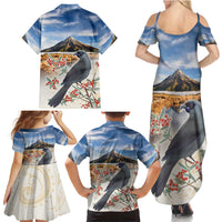 New Zealand Mount Taranaki Landscape Family Matching Summer Maxi Dress and Hawaiian Shirt Kokako Bird Polynesian Style LT05 - Polynesian Pride