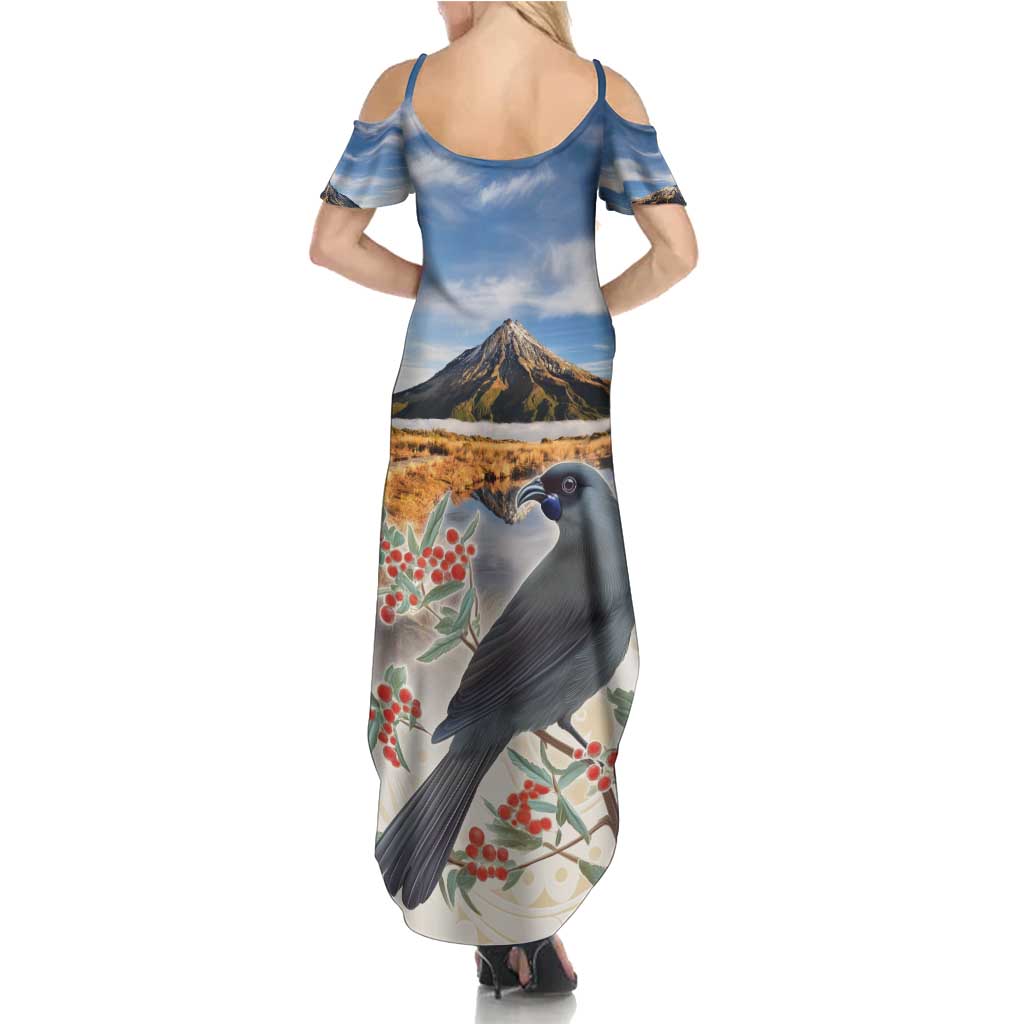 New Zealand Mount Taranaki Landscape Family Matching Summer Maxi Dress and Hawaiian Shirt Kokako Bird Polynesian Style LT05 - Polynesian Pride