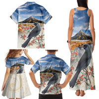 New Zealand Mount Taranaki Landscape Family Matching Tank Maxi Dress and Hawaiian Shirt Kokako Bird Polynesian Style LT05 - Polynesian Pride