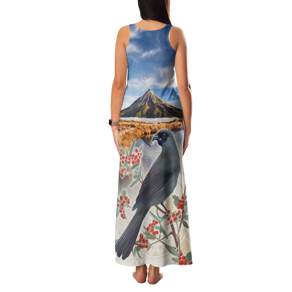New Zealand Mount Taranaki Landscape Family Matching Tank Maxi Dress and Hawaiian Shirt Kokako Bird Polynesian Style LT05 - Polynesian Pride