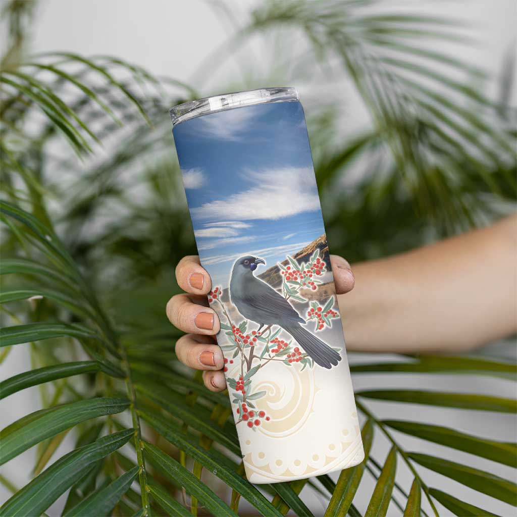 New Zealand Mount Taranaki Landscape Skinny Tumbler Kokako Bird Polynesian Style LT05 - Polynesian Pride