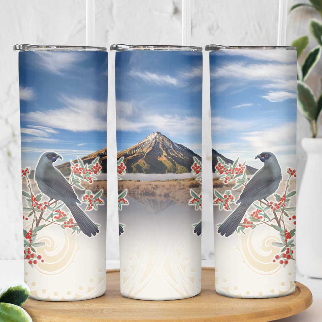 New Zealand Mount Taranaki Landscape Skinny Tumbler Kokako Bird Polynesian Style LT05 - Polynesian Pride