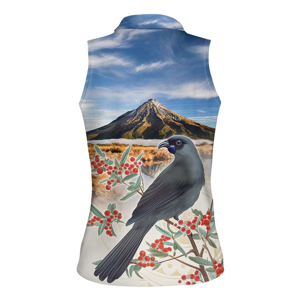 New Zealand Mount Taranaki Landscape Women Sleeveless Polo Shirt Kokako Bird Polynesian Style LT05 - Polynesian Pride