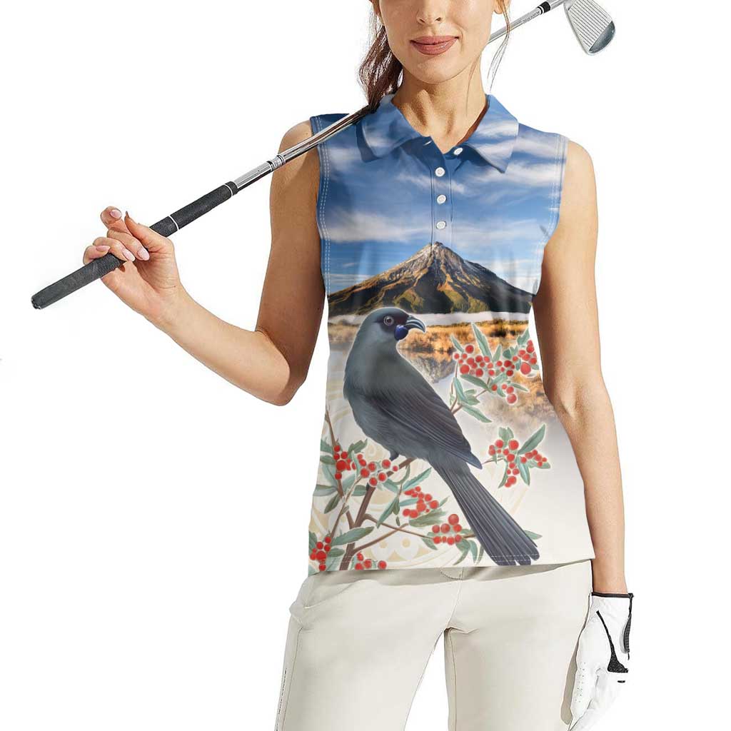 New Zealand Mount Taranaki Landscape Women Sleeveless Polo Shirt Kokako Bird Polynesian Style LT05 - Polynesian Pride