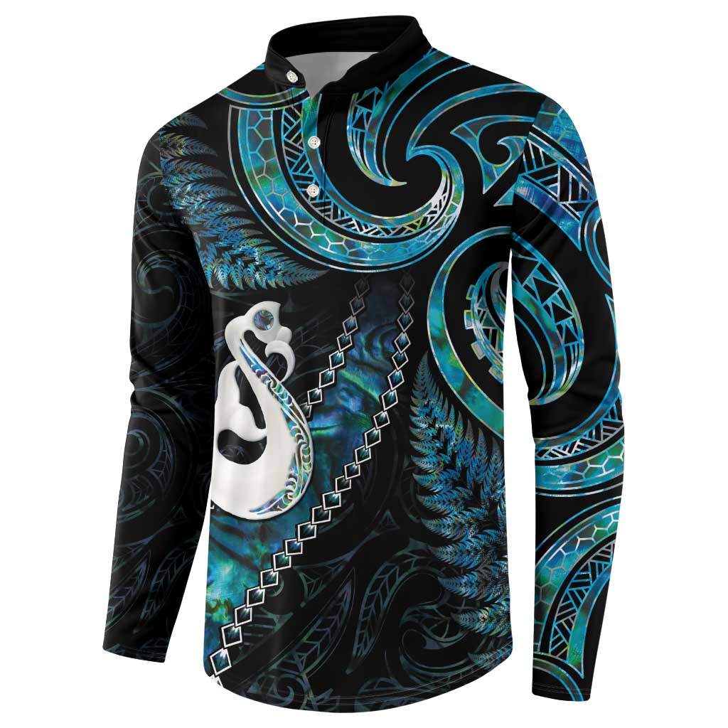 New Zealand Aotearoa Button Sweatshirt Maori Manaia Paua Shell Glitter Turquoise