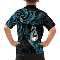 New Zealand Aotearoa Family Matching Long Sleeve Bodycon Dress and Hawaiian Shirt Maori Manaia Paua Shell Glitter Turquoise LT05 - Polynesian Pride