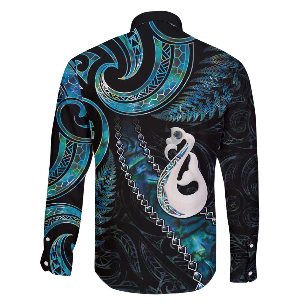 New Zealand Aotearoa Family Matching Long Sleeve Bodycon Dress and Hawaiian Shirt Maori Manaia Paua Shell Glitter Turquoise LT05 - Polynesian Pride