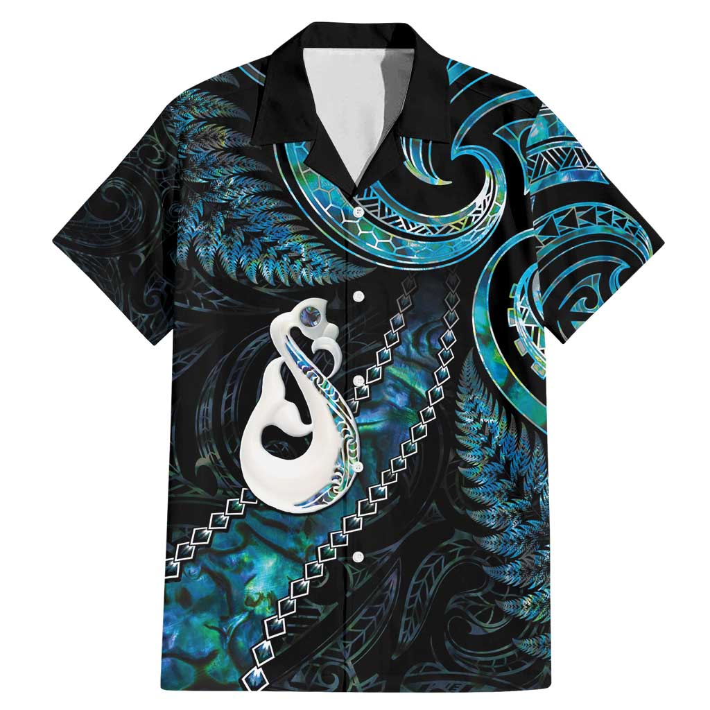 New Zealand Aotearoa Family Matching Mermaid Dress and Hawaiian Shirt Maori Manaia Paua Shell Glitter Turquoise LT05 Dad's Shirt - Short Sleeve Turquoise - Polynesian Pride