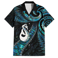 New Zealand Aotearoa Family Matching Off The Shoulder Long Sleeve Dress and Hawaiian Shirt Maori Manaia Paua Shell Glitter Turquoise LT05 Dad's Shirt - Short Sleeve Turquoise - Polynesian Pride