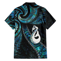New Zealand Aotearoa Family Matching Off Shoulder Maxi Dress and Hawaiian Shirt Maori Manaia Paua Shell Glitter Turquoise LT05 - Polynesian Pride