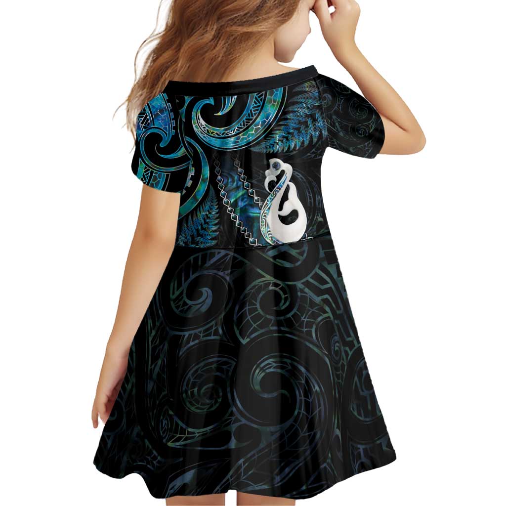New Zealand Aotearoa Family Matching Puletasi and Hawaiian Shirt Maori Manaia Paua Shell Glitter Turquoise LT05 - Polynesian Pride