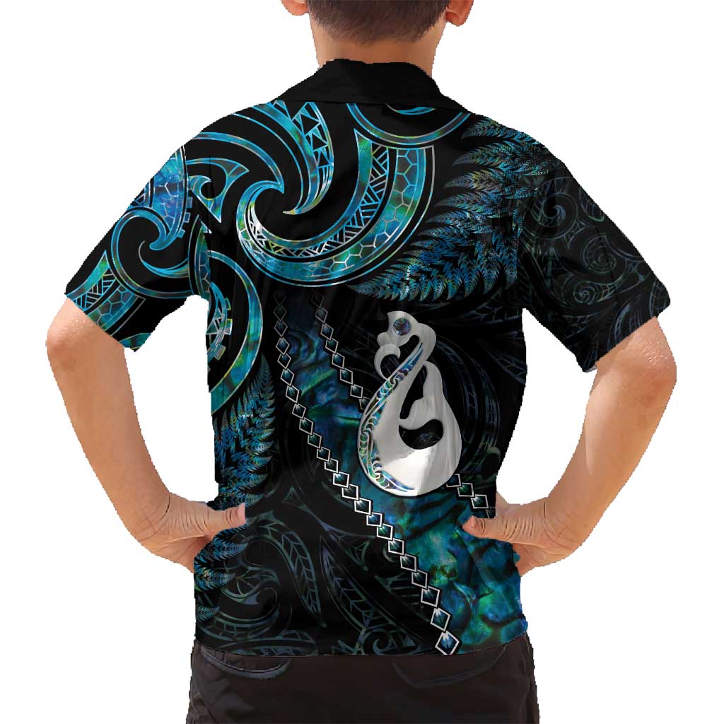 New Zealand Aotearoa Family Matching Summer Maxi Dress and Hawaiian Shirt Maori Manaia Paua Shell Glitter Turquoise LT05 - Polynesian Pride