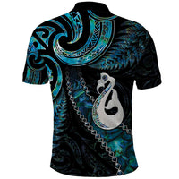 New Zealand Aotearoa Polo Shirt Maori Manaia Paua Shell Glitter Turquoise