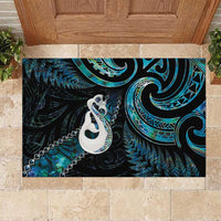 New Zealand Aotearoa Rubber Doormat Maori Manaia Paua Shell Glitter Turquoise