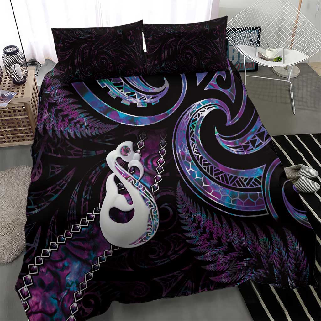 New Zealand Aotearoa Bedding Set Maori Manaia Paua Shell Glitter Purple LT05 - Polynesian Pride