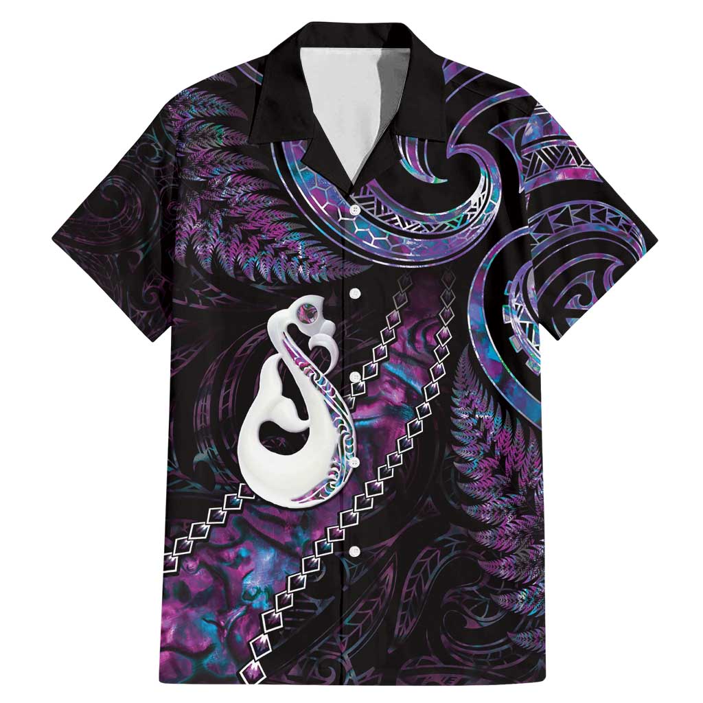 New Zealand Aotearoa Family Matching Mermaid Dress and Hawaiian Shirt Maori Manaia Paua Shell Glitter Purple LT05 Dad's Shirt - Short Sleeve Purple - Polynesian Pride