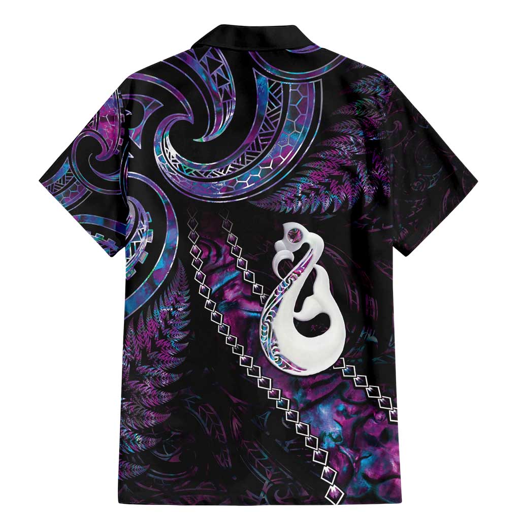 New Zealand Aotearoa Family Matching Mermaid Dress and Hawaiian Shirt Maori Manaia Paua Shell Glitter Purple LT05 - Polynesian Pride
