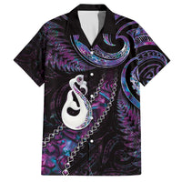 New Zealand Aotearoa Family Matching Off The Shoulder Long Sleeve Dress and Hawaiian Shirt Maori Manaia Paua Shell Glitter Purple LT05 Dad's Shirt - Short Sleeve Purple - Polynesian Pride