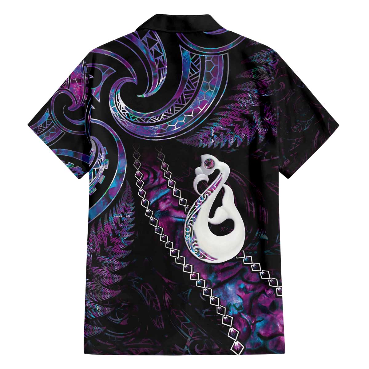 New Zealand Aotearoa Family Matching Off The Shoulder Long Sleeve Dress and Hawaiian Shirt Maori Manaia Paua Shell Glitter Purple LT05 - Polynesian Pride