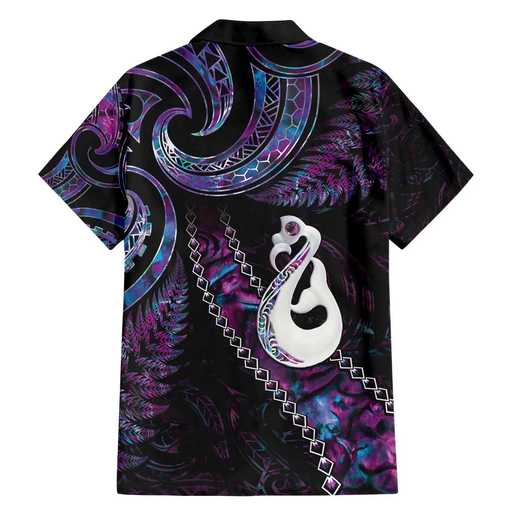 New Zealand Aotearoa Family Matching Puletasi and Hawaiian Shirt Maori Manaia Paua Shell Glitter Purple LT05 - Polynesian Pride