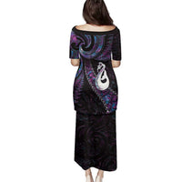 New Zealand Aotearoa Family Matching Puletasi and Hawaiian Shirt Maori Manaia Paua Shell Glitter Purple LT05 - Polynesian Pride
