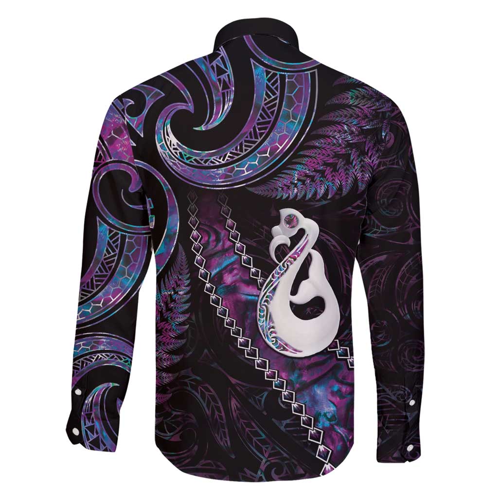New Zealand Aotearoa Family Matching Short Sleeve Bodycon Dress and Hawaiian Shirt Maori Manaia Paua Shell Glitter Purple LT05 - Polynesian Pride