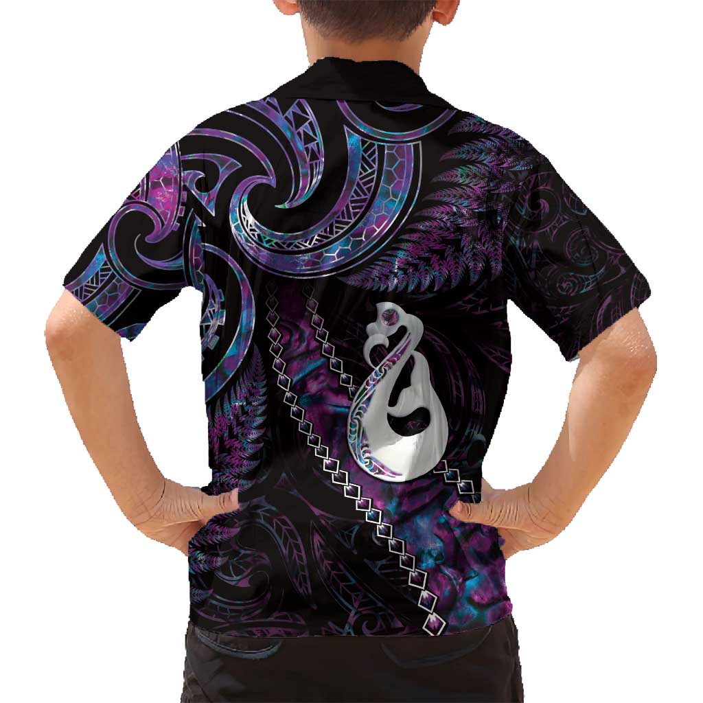 New Zealand Aotearoa Family Matching Summer Maxi Dress and Hawaiian Shirt Maori Manaia Paua Shell Glitter Purple LT05 - Polynesian Pride