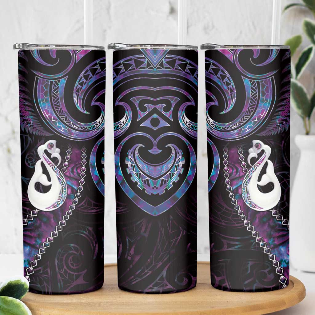New Zealand Aotearoa Skinny Tumbler Maori Manaia Paua Shell Glitter Purple LT05 - Polynesian Pride