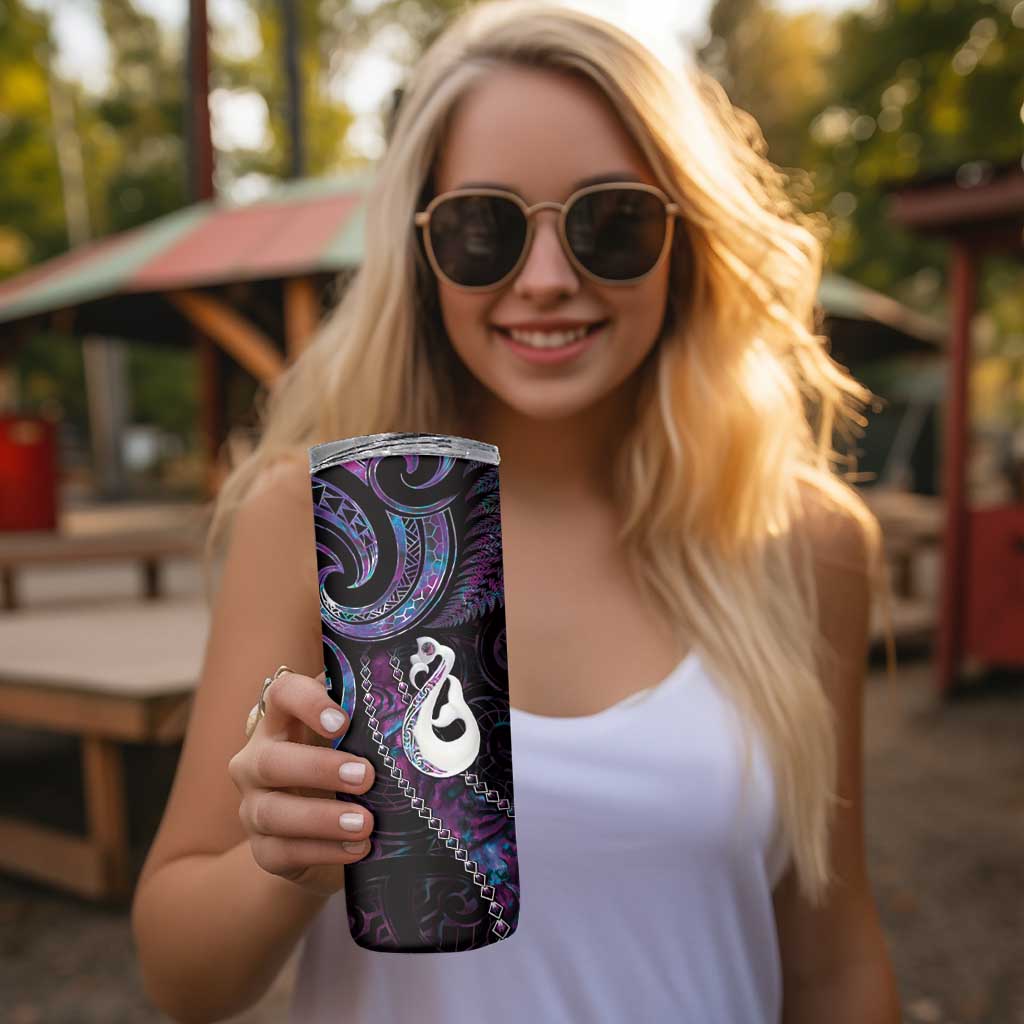 New Zealand Aotearoa Skinny Tumbler Maori Manaia Paua Shell Glitter Purple LT05 - Polynesian Pride