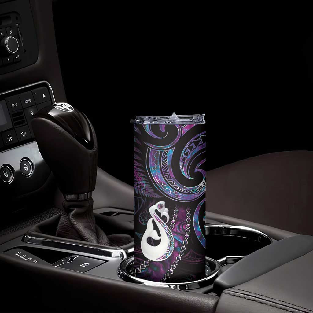 New Zealand Aotearoa Skinny Tumbler Maori Manaia Paua Shell Glitter Purple LT05 - Polynesian Pride