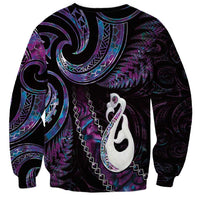 New Zealand Aotearoa Sweatshirt Maori Manaia Paua Shell Glitter Purple