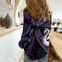 New Zealand Aotearoa Women Casual Shirt Maori Manaia Paua Shell Glitter Purple LT05 - Polynesian Pride