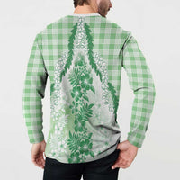 Aloha Hawaii Palaka Button Sweatshirt Green Plumeria Lei - Polynesian Pride